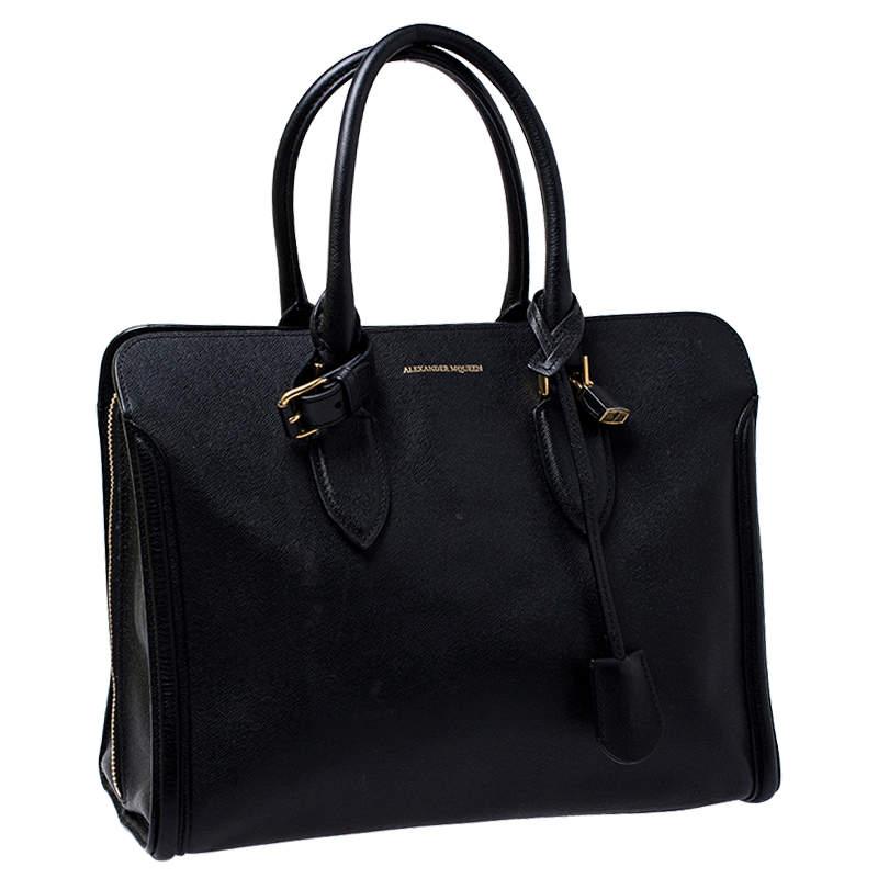 Alexander McQueen Black Leather Heroine Open Tote For Sale 6