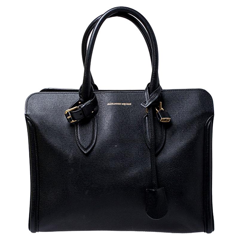 Alexander McQueen Black Leather Heroine Open Tote