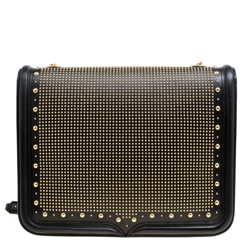 Alexander McQueen Black Leather Heroine Studded Shoulder Bag In Good Condition In Dubai, Al Qouz 2