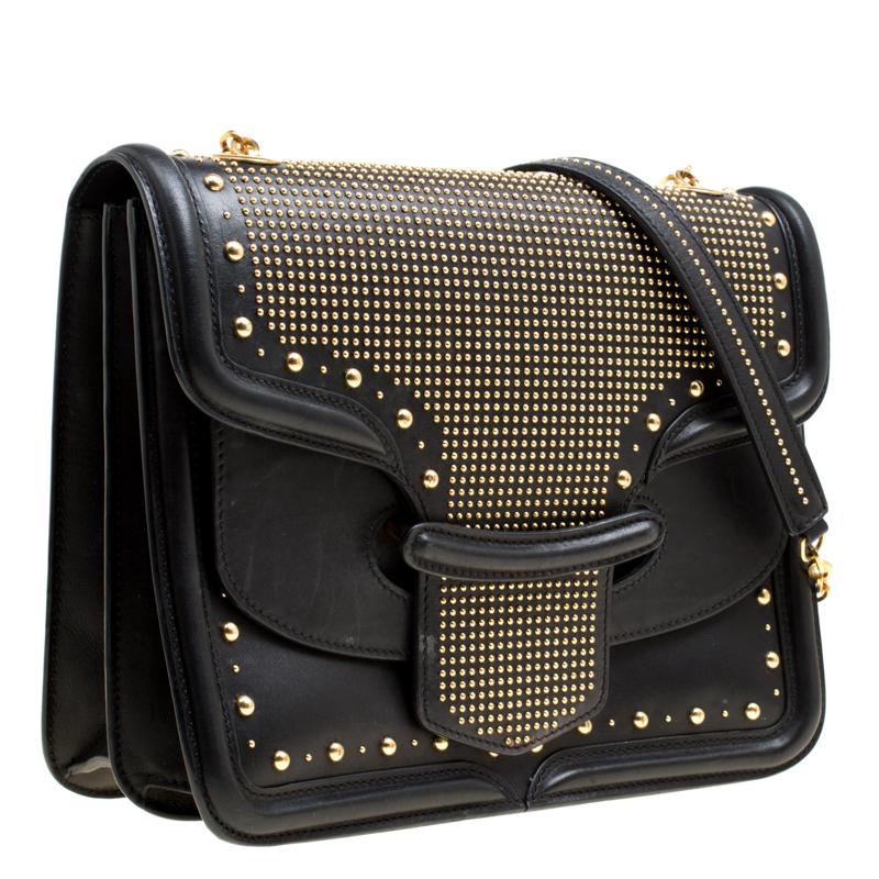 Women's Alexander McQueen Black Leather Heroine Studded Shoulder Bag