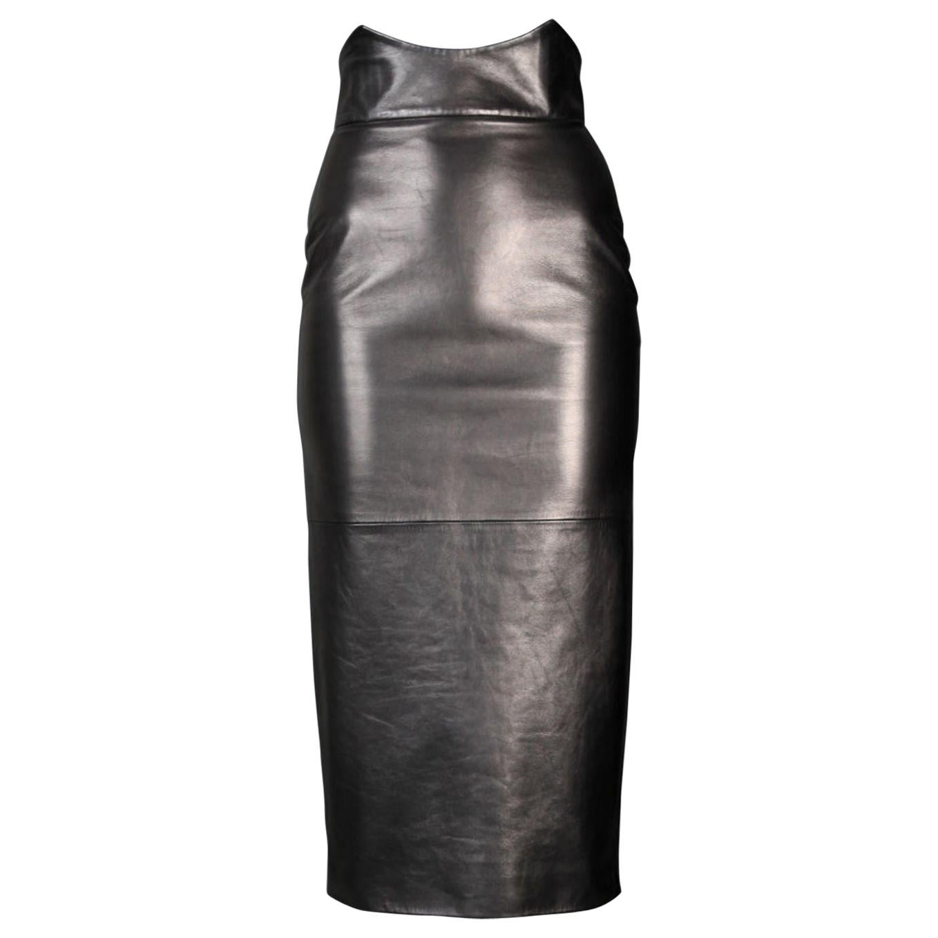 Alexander McQueen Black Leather High Waist Corset skirt
