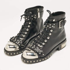 Alexander McQueen Black Leather Hobnail Ankle Length Boots Size 38