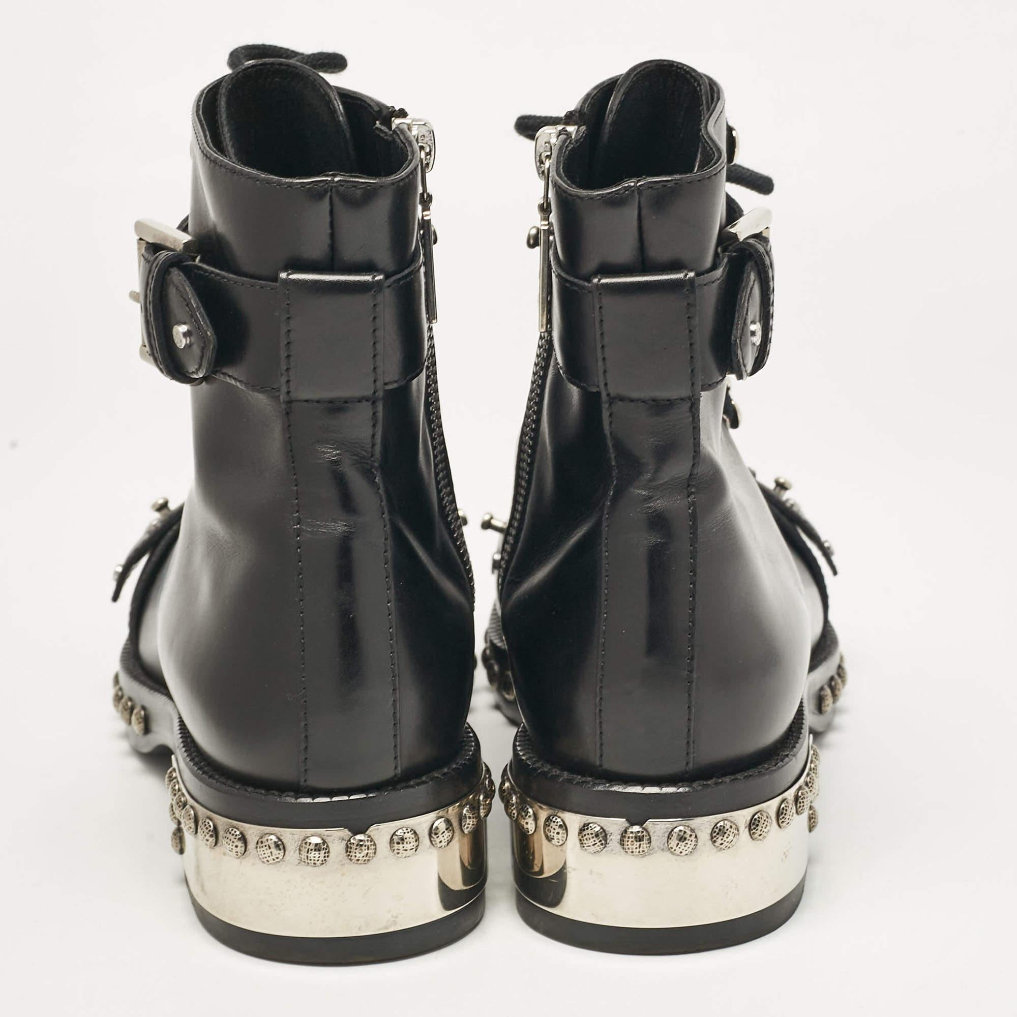 Alexander McQueen Black Leather Hobnail Ankle Length Boots Size 38 For Sale 1