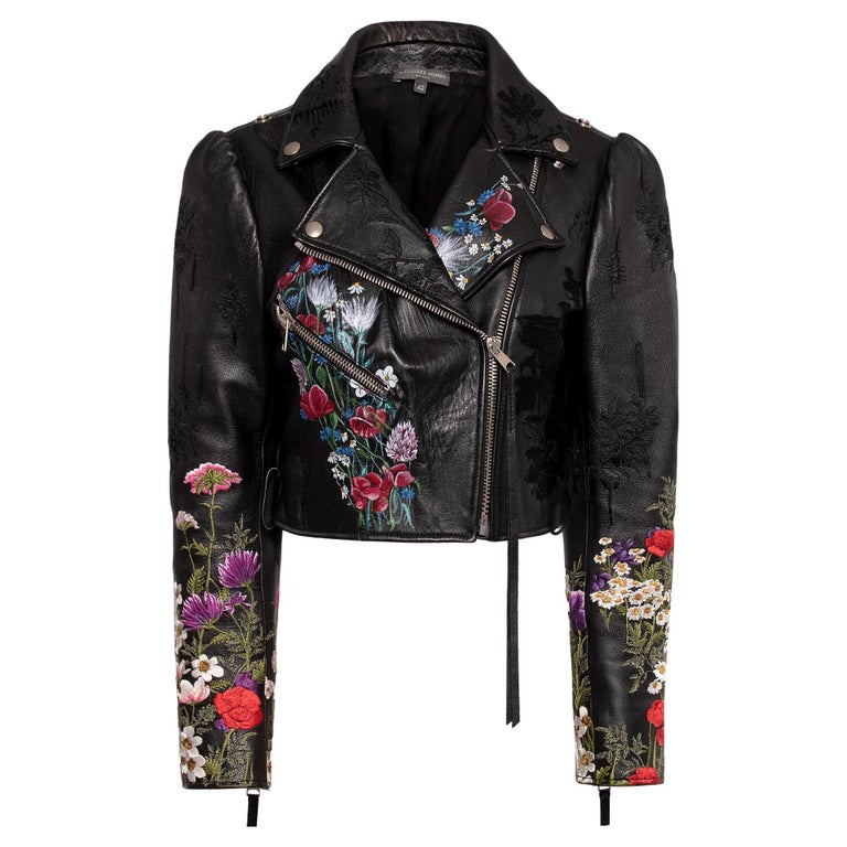 Gucci Floral-Embroidered Leather Biker Jacket at 1stDibs