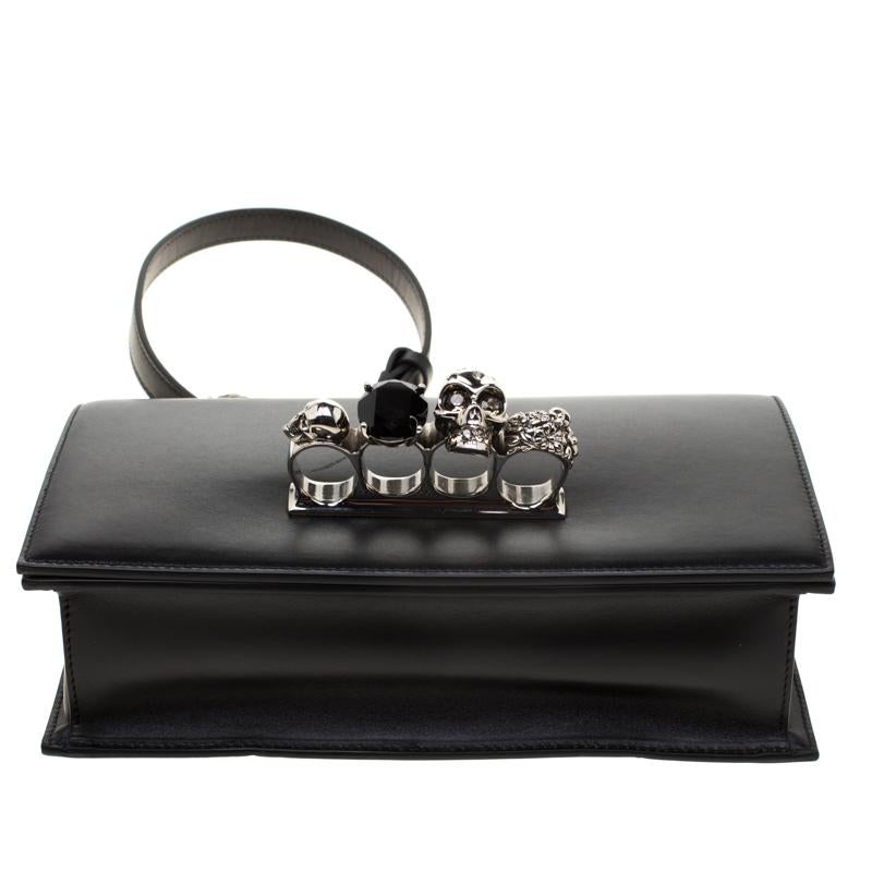 Alexander McQueen Black Leather Jeweled Shoulder Bag 3