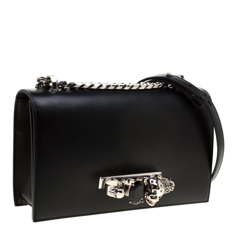 Alexander McQueen Black Leather Jeweled Shoulder Bag 4