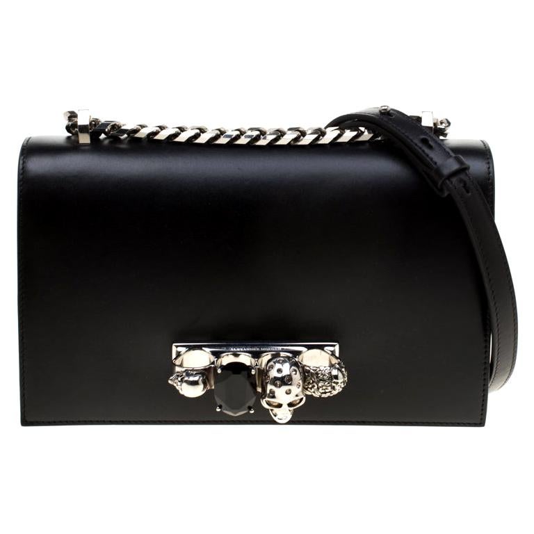 Alexander McQueen Black Leather Jeweled Shoulder Bag