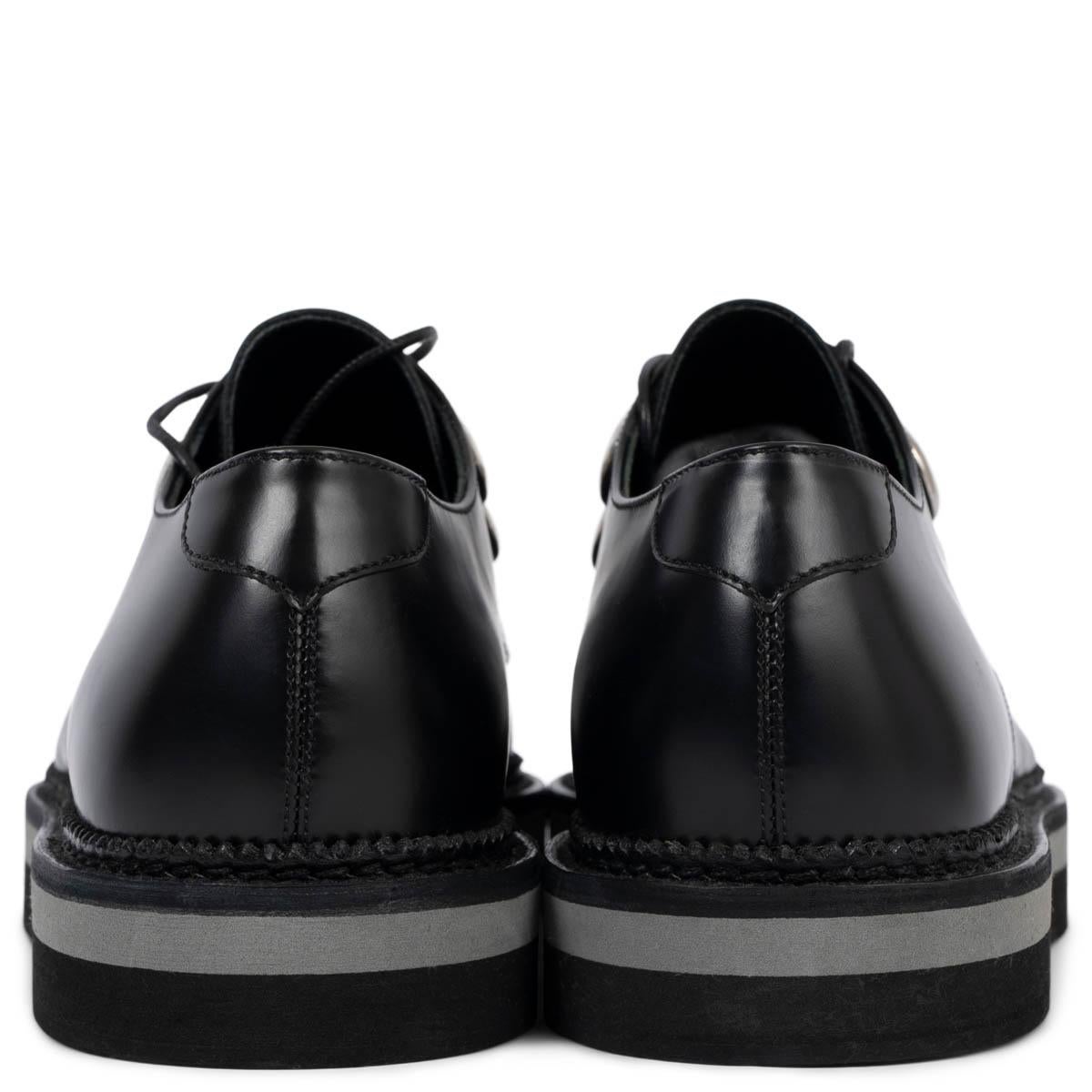 Women's ALEXANDER MCQUEEN black leather LACE-UP PLATFORM Flats Shoes 39 For Sale