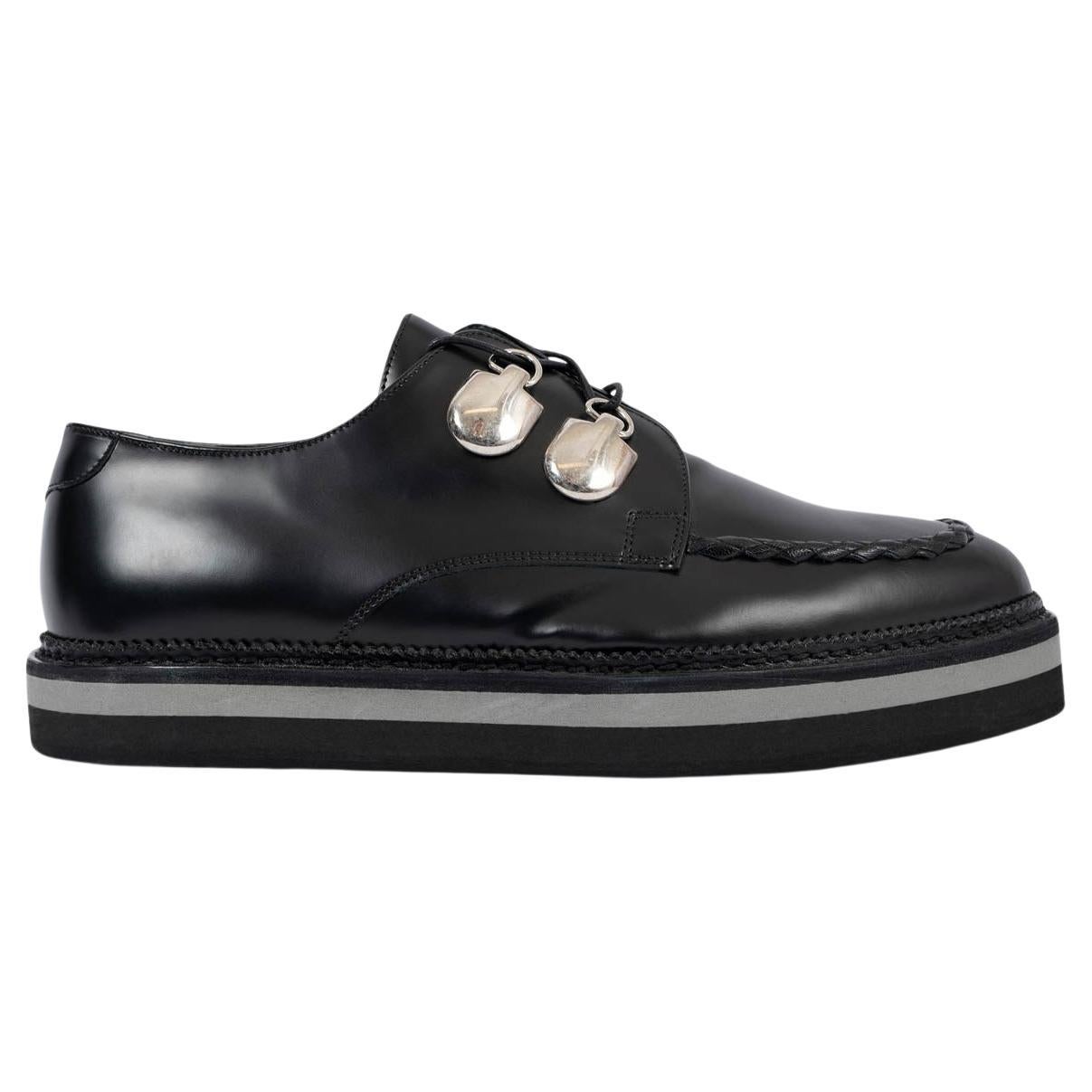ALEXANDER MCQUEEN black leather LACE-UP PLATFORM Flats Shoes 39 For Sale