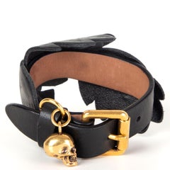 ALEXANDER MCQUEEN black leather LEAF Bracelet Armband Cuff