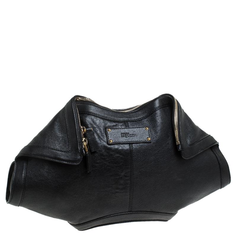 Women's Alexander McQueen Black Leather Medium De Manta Clutch