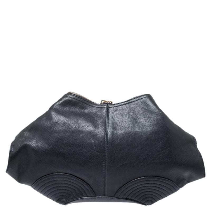 Women's Alexander McQueen Black Leather Medium De Manta Clutch
