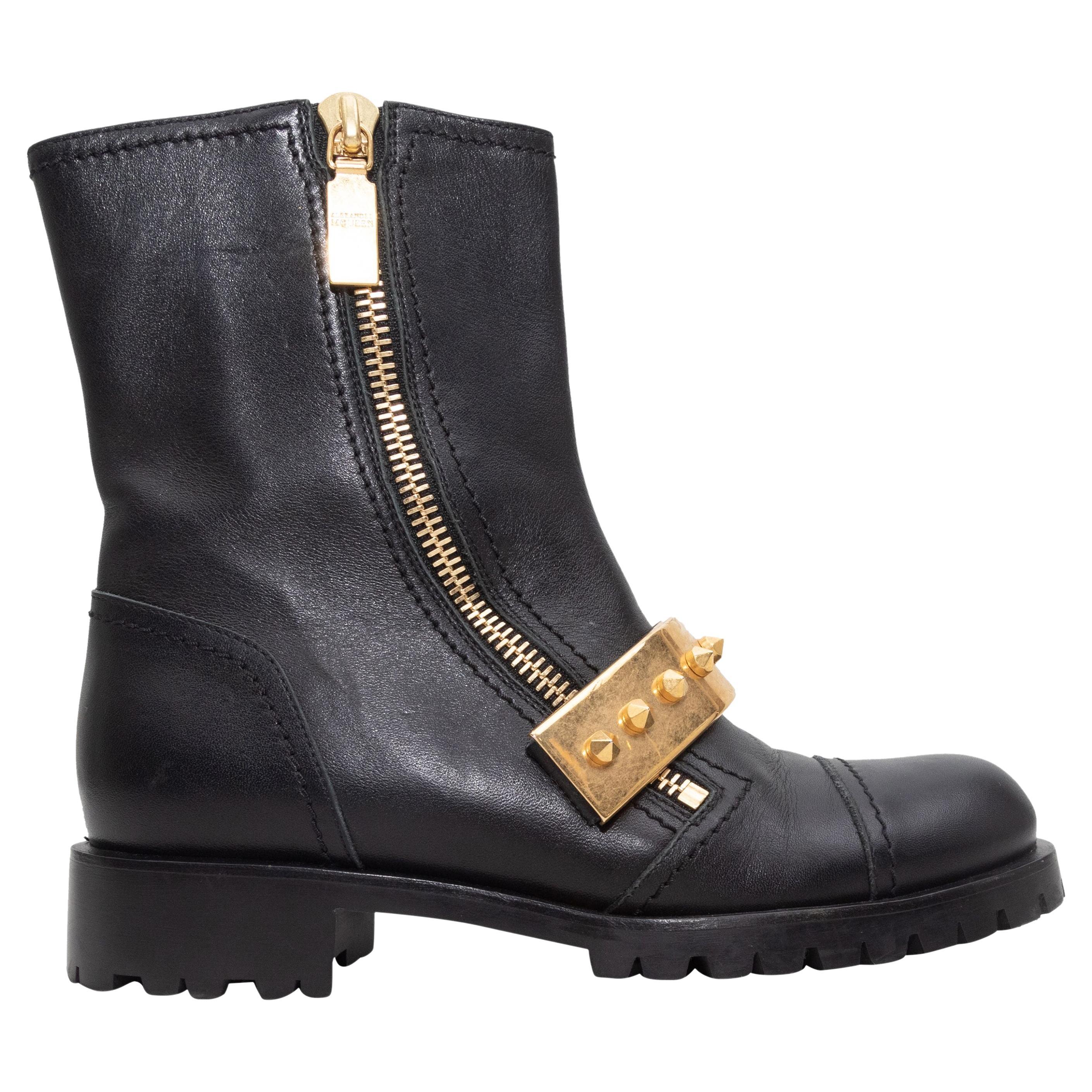 Alexander McQueen Black Leather Metal 