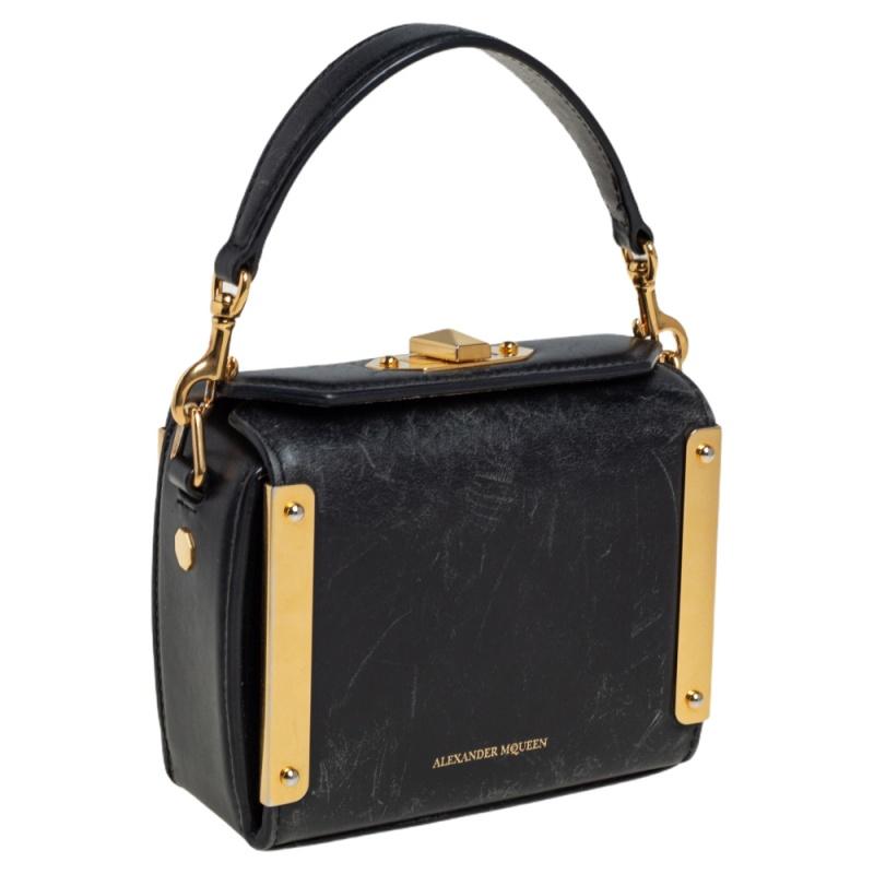 Alexander McQueen Schwarze Leder Mini Box Crossbody Tasche Damen