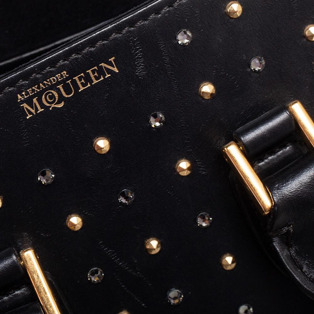 Alexander McQueen Black Leather Mini Crystal/Studded Heroine Bag 7