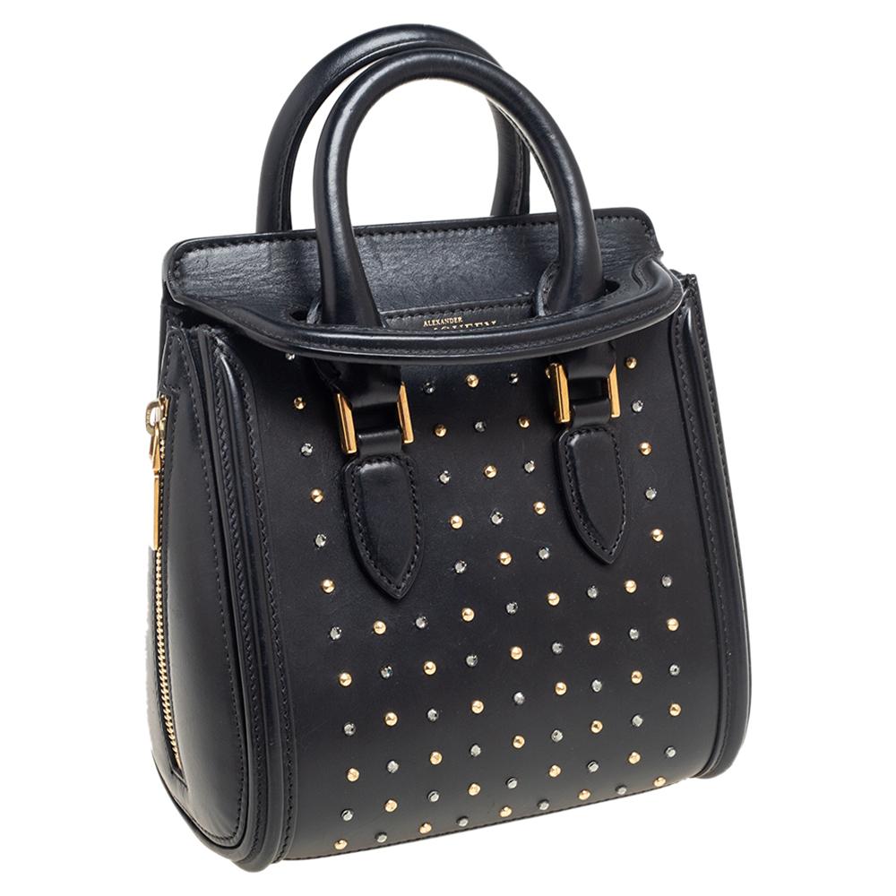 Alexander McQueen Black Leather Mini Crystal/Studded Heroine Bag 1