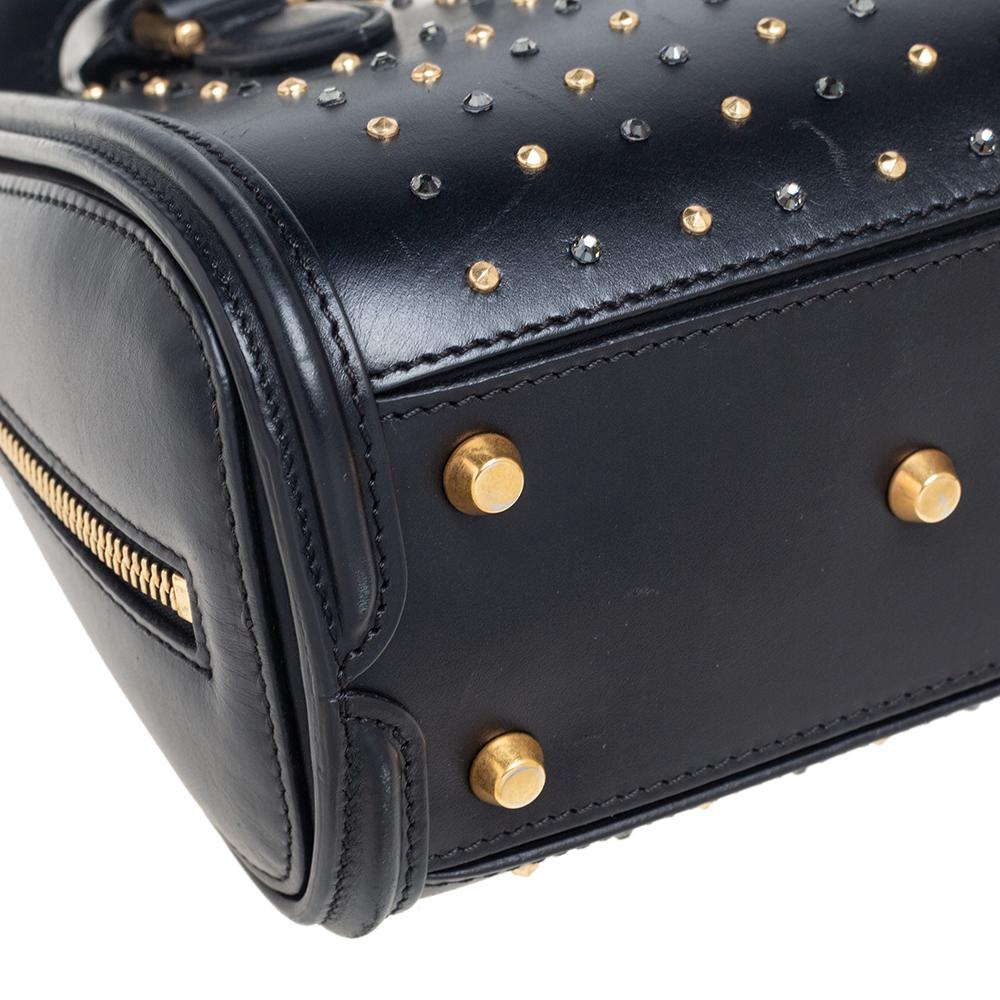 Alexander McQueen Black Leather Mini Crystal/Studded Heroine Bag 5