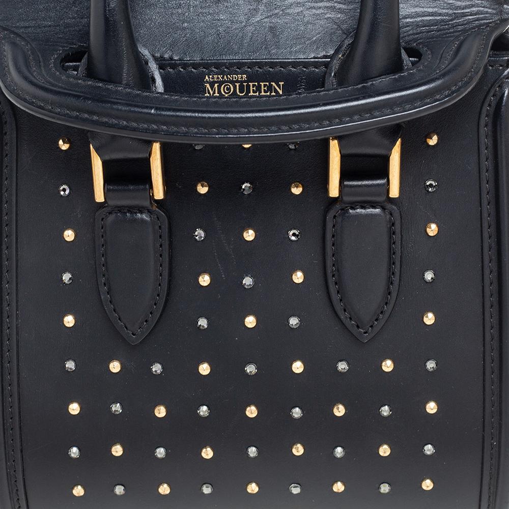 Alexander McQueen Black Leather Mini Crystal/Studded Heroine Bag 6