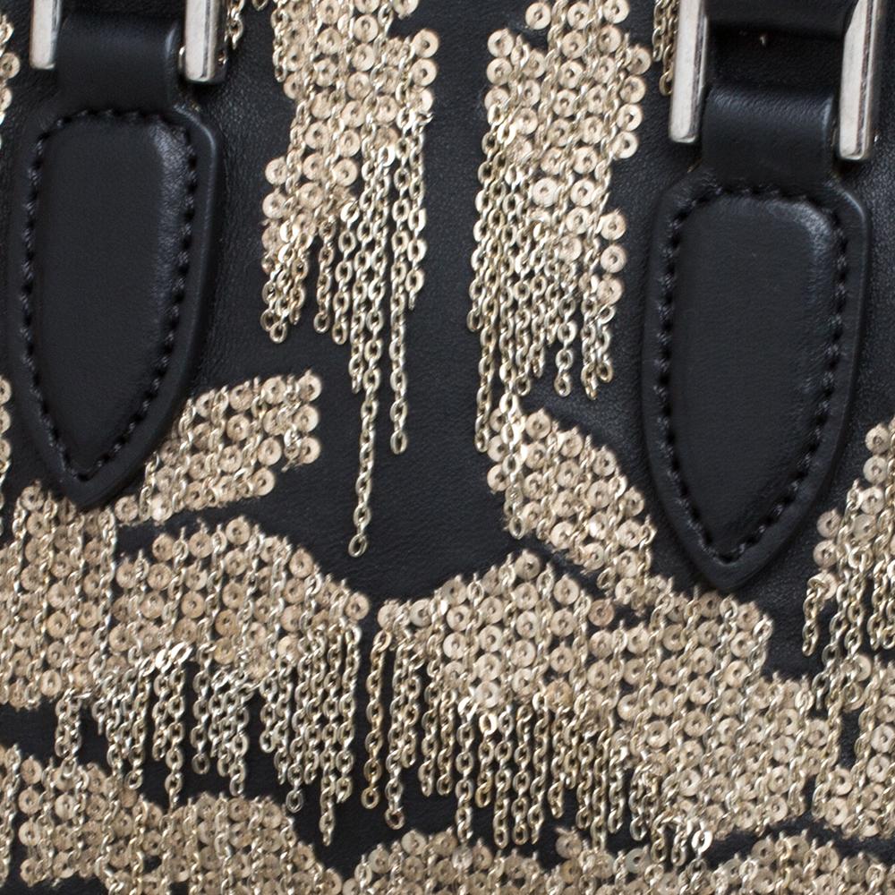 Alexander McQueen Black Leather Mini Fringed Heroine Bag In Good Condition In Dubai, Al Qouz 2