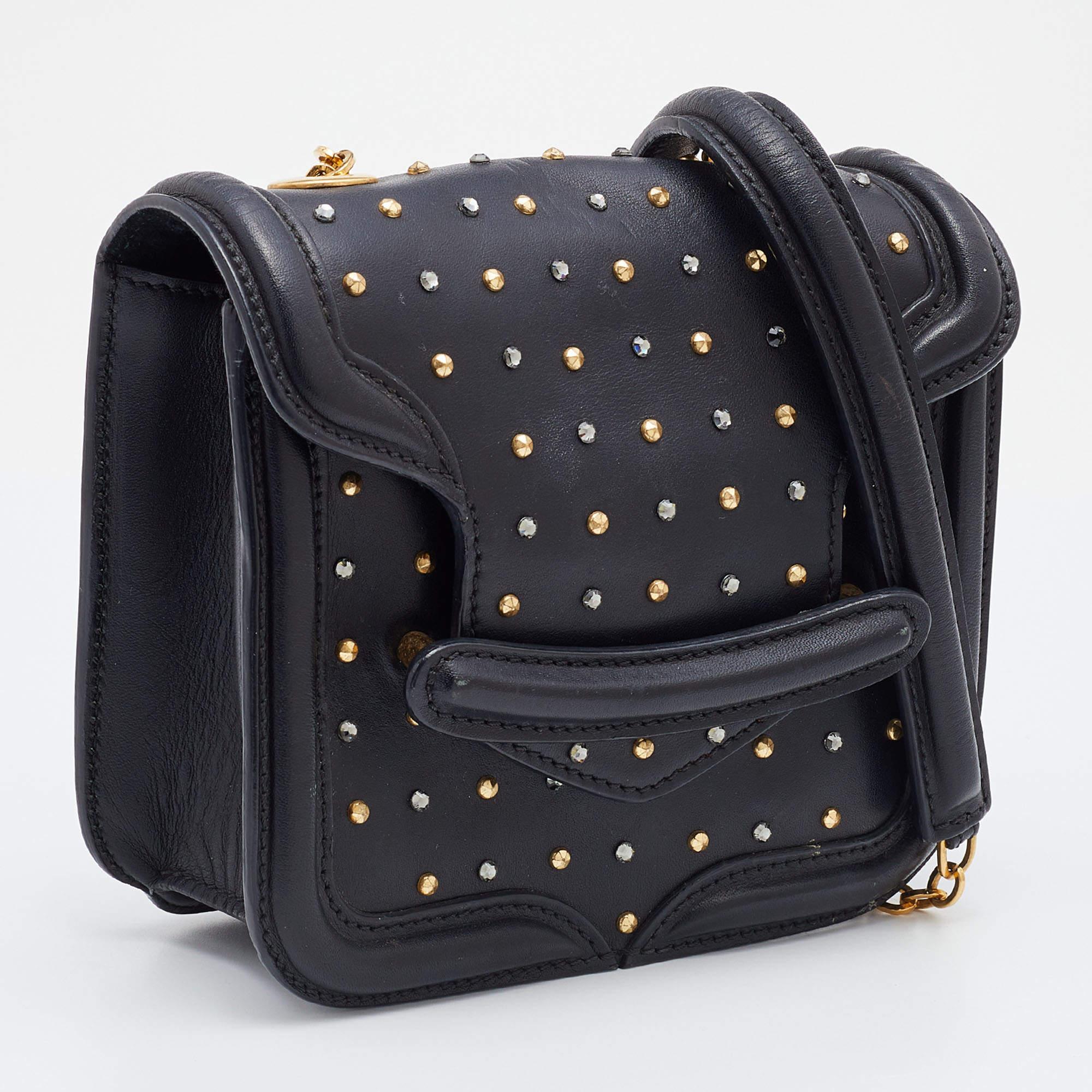 Women's Alexander McQueen Black Leather Mini Heroine Chain Crossbody Bag
