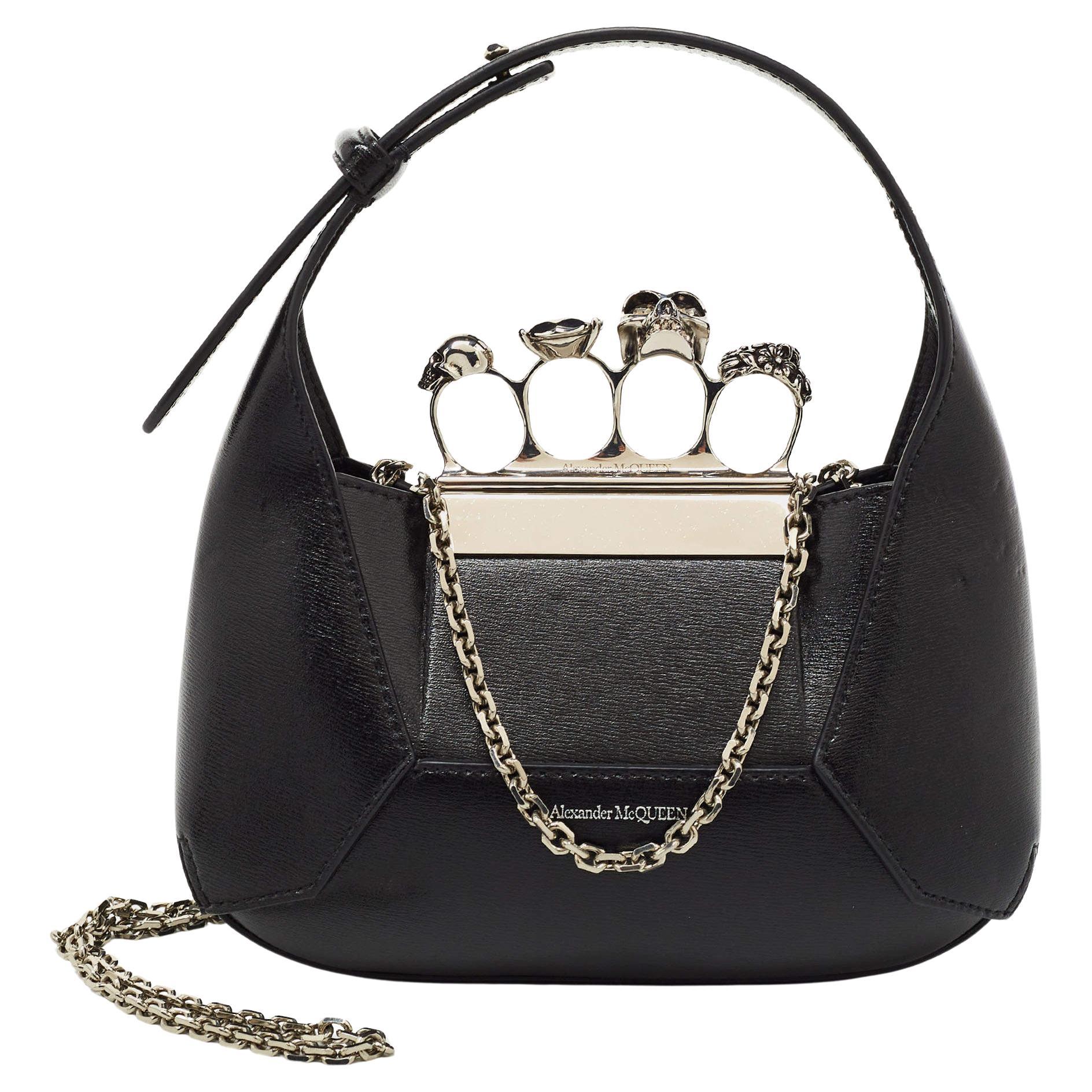 Alexander McQueen Black Leather Mini Jewelled Hobo