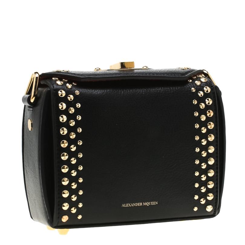 Women's Alexander McQueen Black Leather Mini Studded Box Shoulder Bag