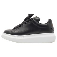 Used Alexander McQueen Black Leather Oversized Low Top Sneakers Size 35