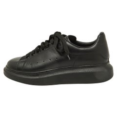 Used Alexander McQueen Black Leather Oversized Low Top Sneakers Size 44.5