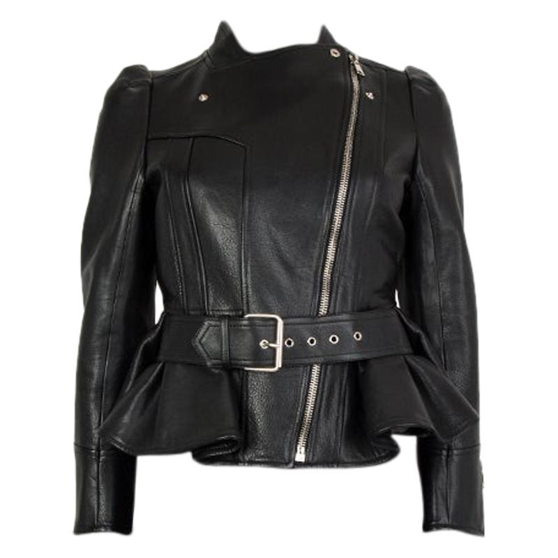 Alexander McQueen Leather Peplum Biker Jacket in Black Womens Clothing Jackets Leather jackets 