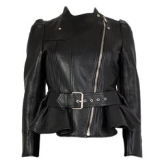 ALEXANDER MCQUEEN black LEATHER PEPLUM BIKER Jacket 40