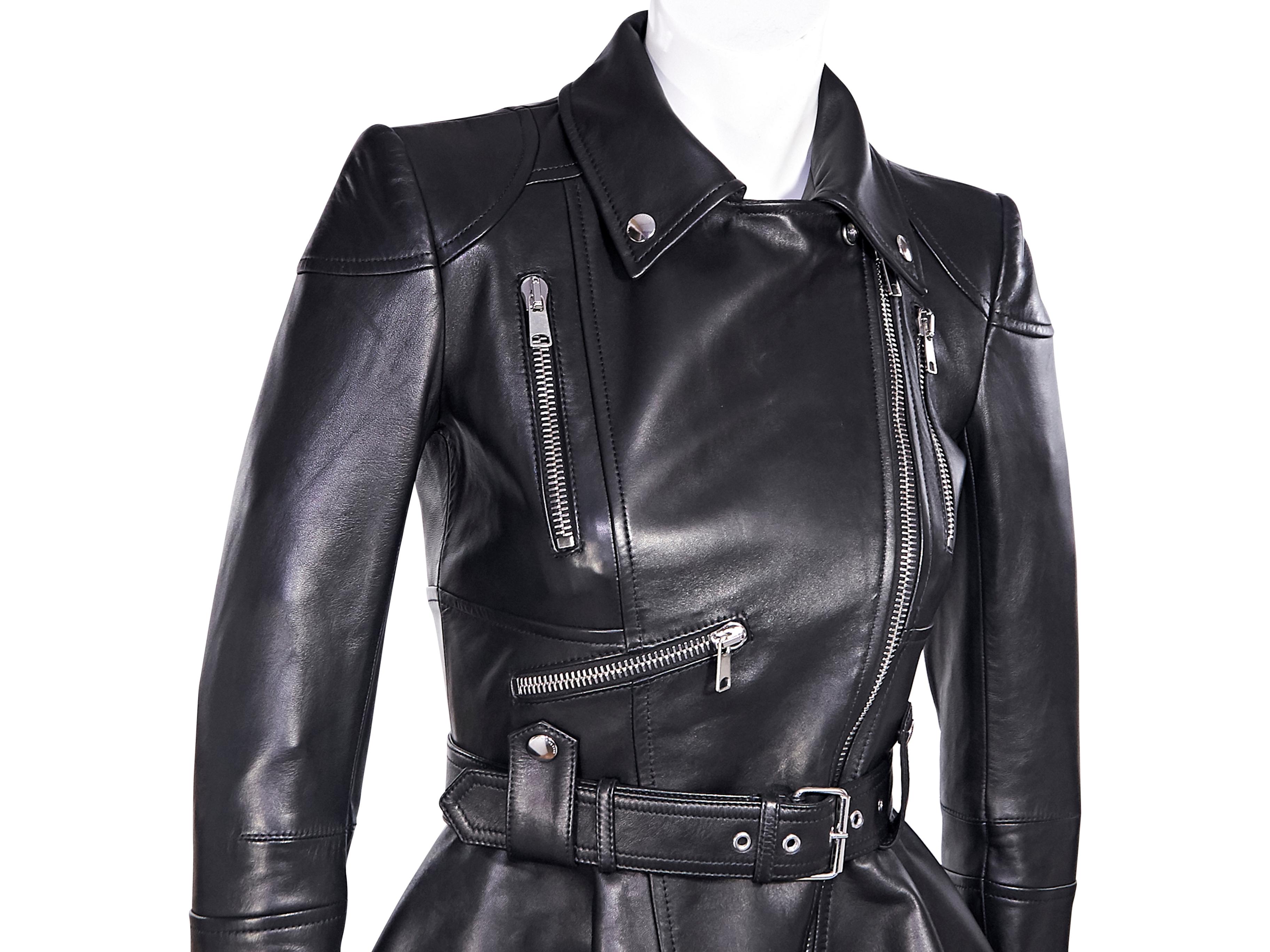 Alexander McQueen Black Leather Peplum Jacket In Good Condition In New York, NY