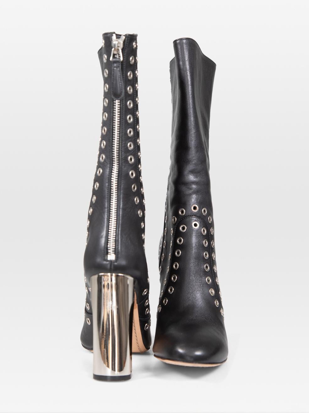 Alexander McQueen Black Leather Perforated Heeled Boots Size IT 37 In Good Condition For Sale In London, GB
