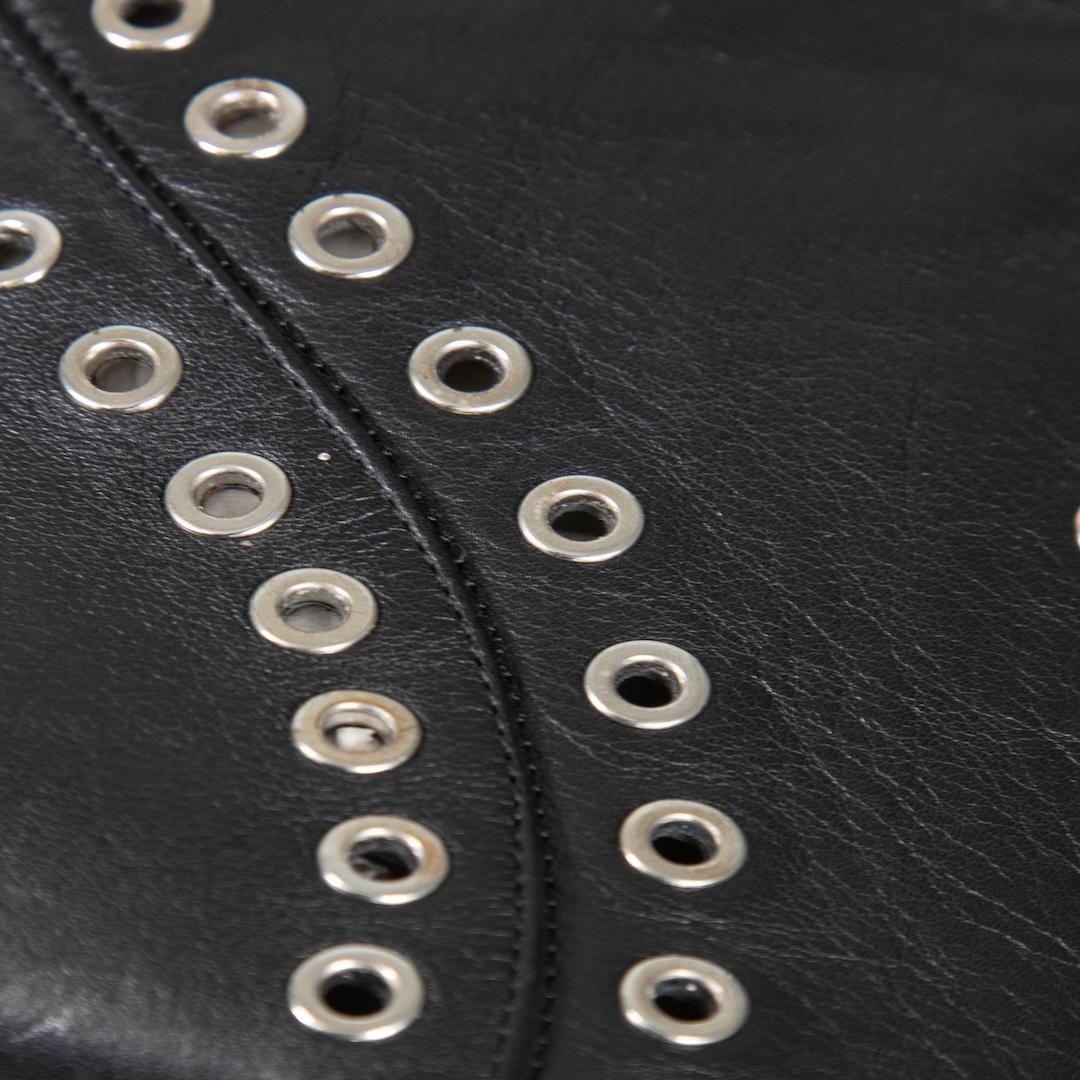 Alexander McQueen Black Leather Perforated Heeled Boots Size IT 37 For Sale 1