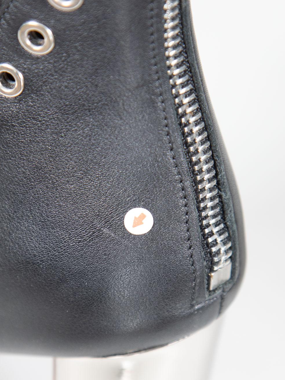 Alexander McQueen Black Leather Perforated Heeled Boots Size IT 37 For Sale 2