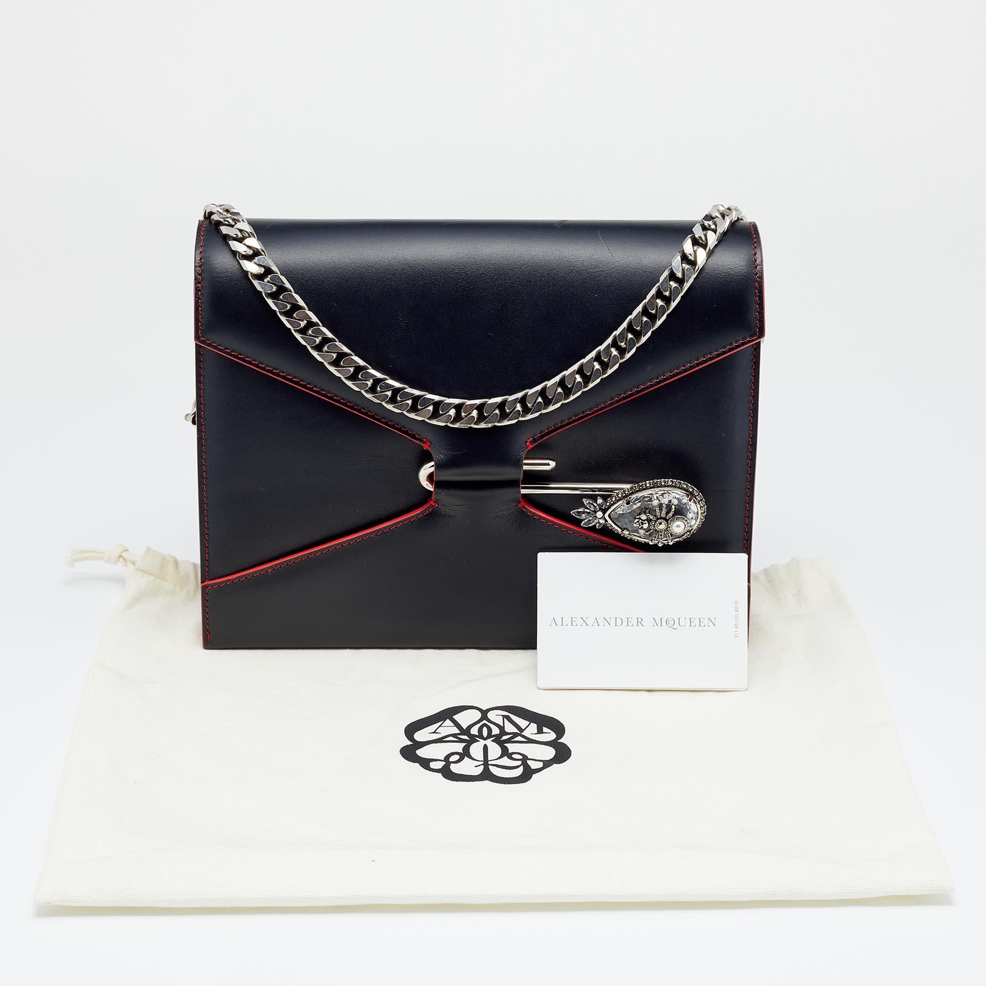 Alexander McQueen Black Leather Pin Chain Shoulder Bag 5