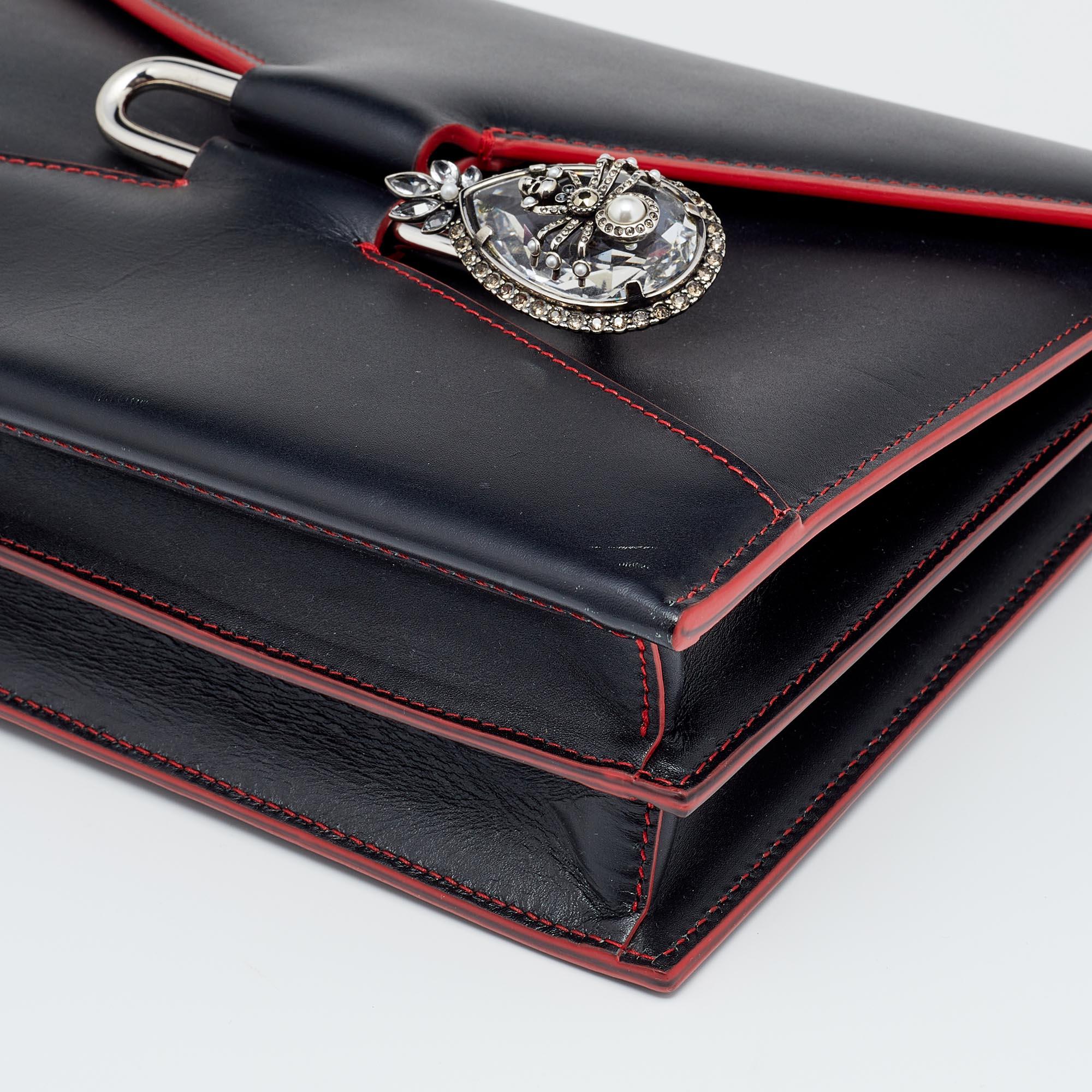 Alexander McQueen Black Leather Pin Chain Shoulder Bag 2