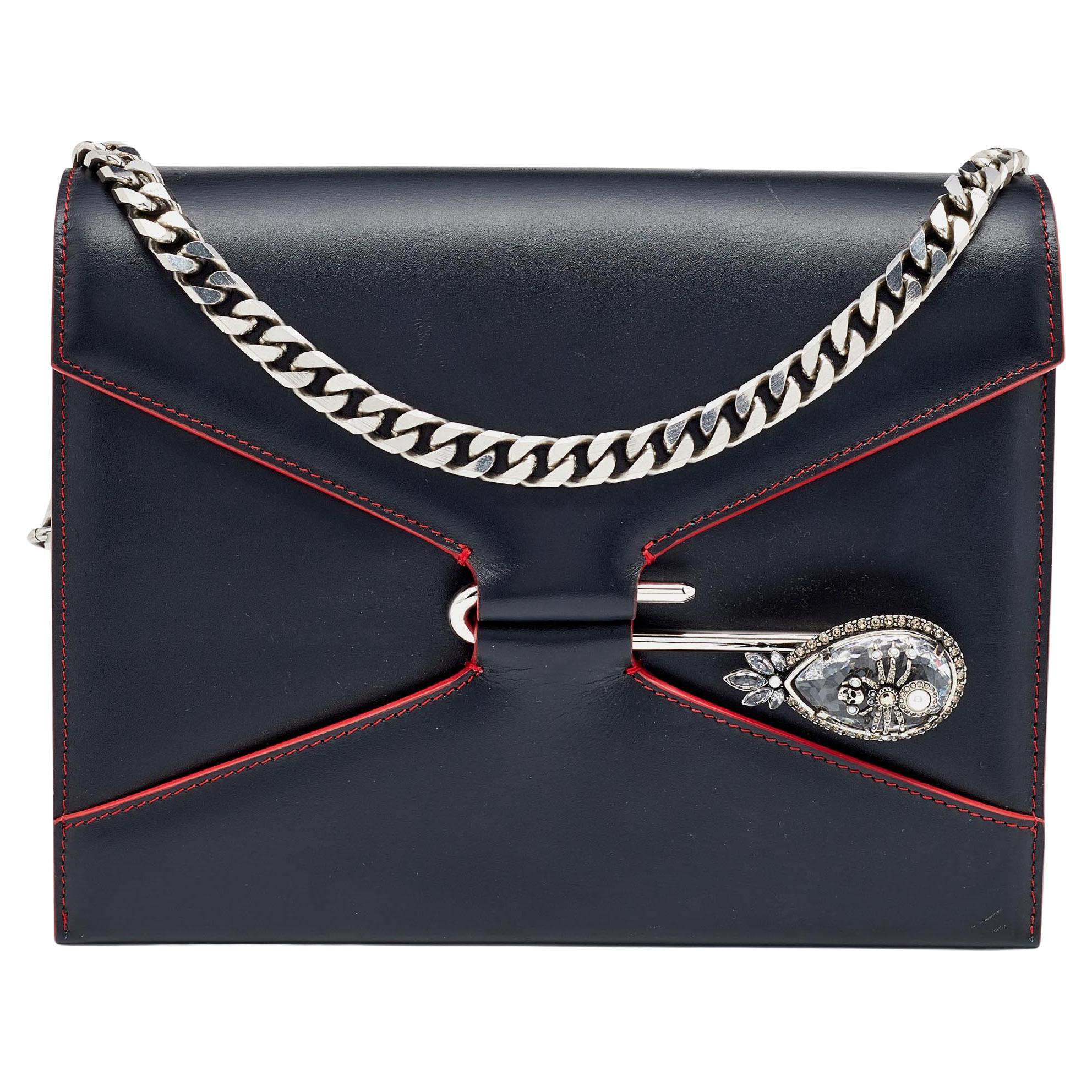 Alexander McQueen Black Leather Pin Chain Shoulder Bag