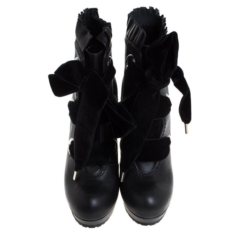 platform black leather booties
