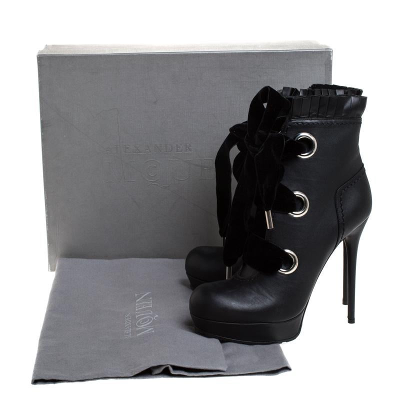 Alexander McQueen Black Leather Platform Ankle Booties Size 40 3