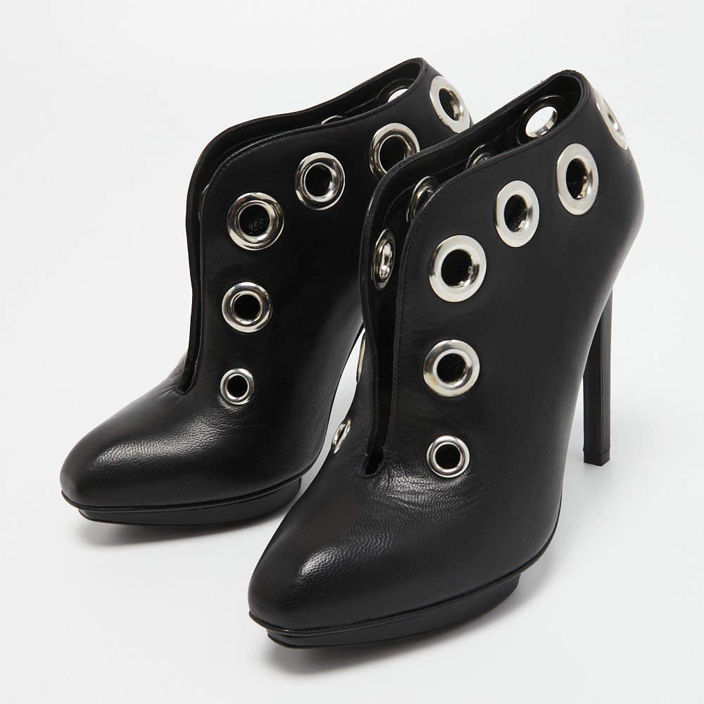 Alexander McQueen Black Leather Platform Booties Size 36 2