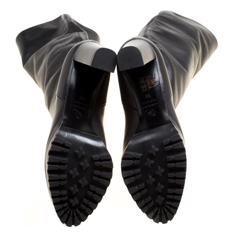 Women's Alexander McQueen Black Leather Platform Knee Boots Size 38
