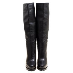Alexander McQueen Black Leather Platform Knee Boots Size 39