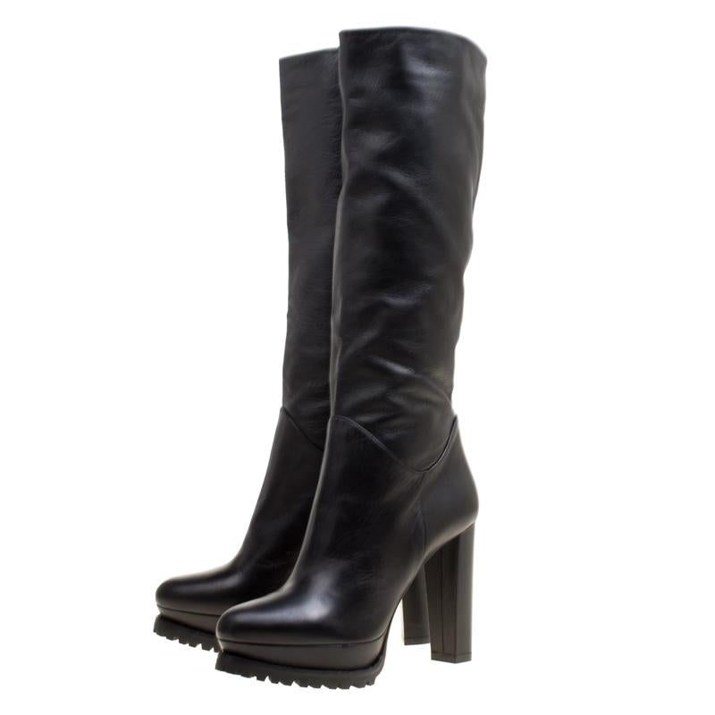 Alexander McQueen Black Leather Platform Knee Boots Size 39 2