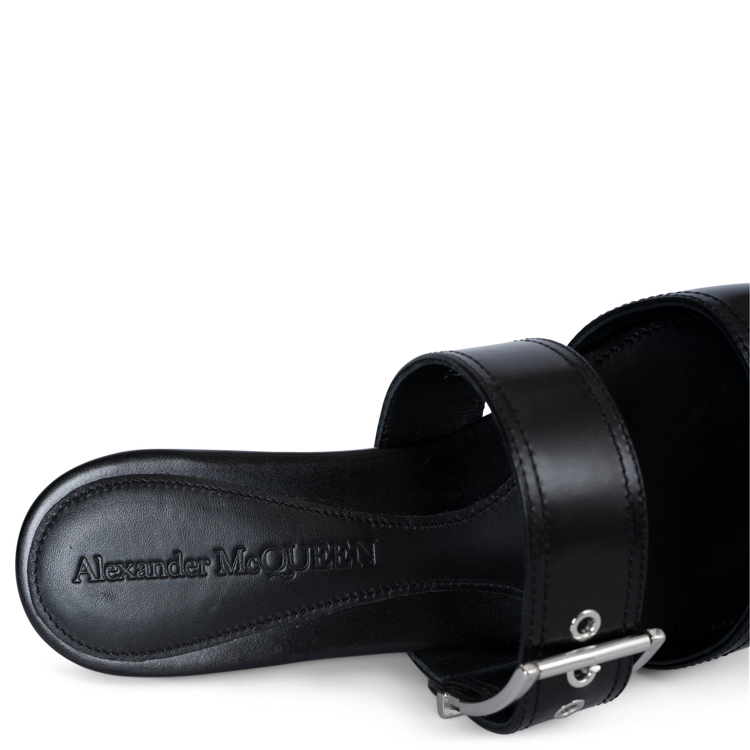 ALEXANDER MCQUEEN black leather PUNK 10MM Mules Flats Shoes 39 1
