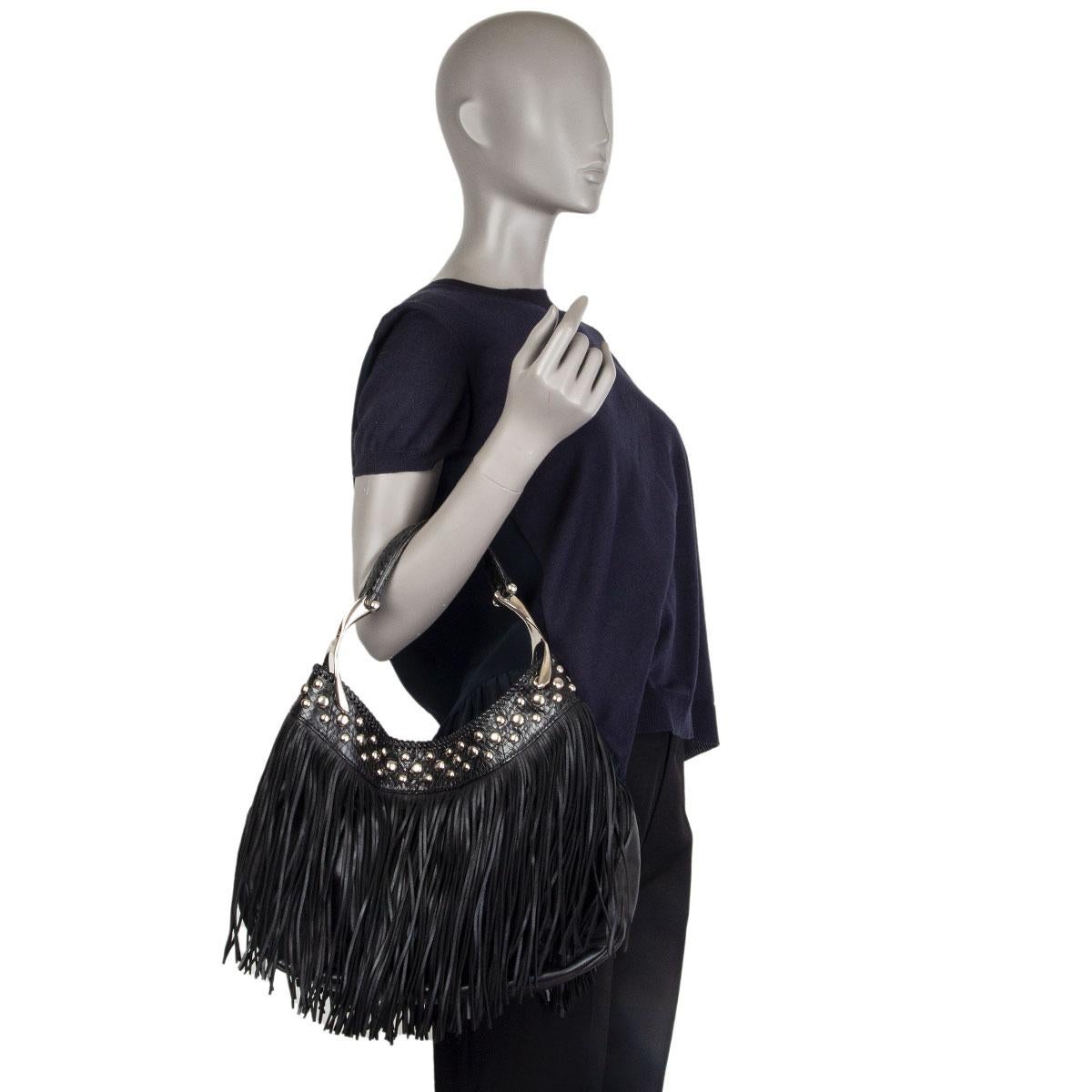 Women's ALEXANDER MCQUEEN black leather & PYTHON WISHBONE FRINGE HOBO Shoulder Bag