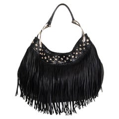 ALEXANDER MCQUEEN Schwarze Umhängetasche aus Leder & PYTHON WISHBONE FRINGE HOBO