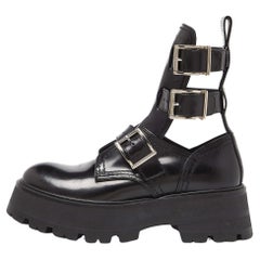 Alexander McQueen Black Leather Rave Buckle Ankle Boots Size 37