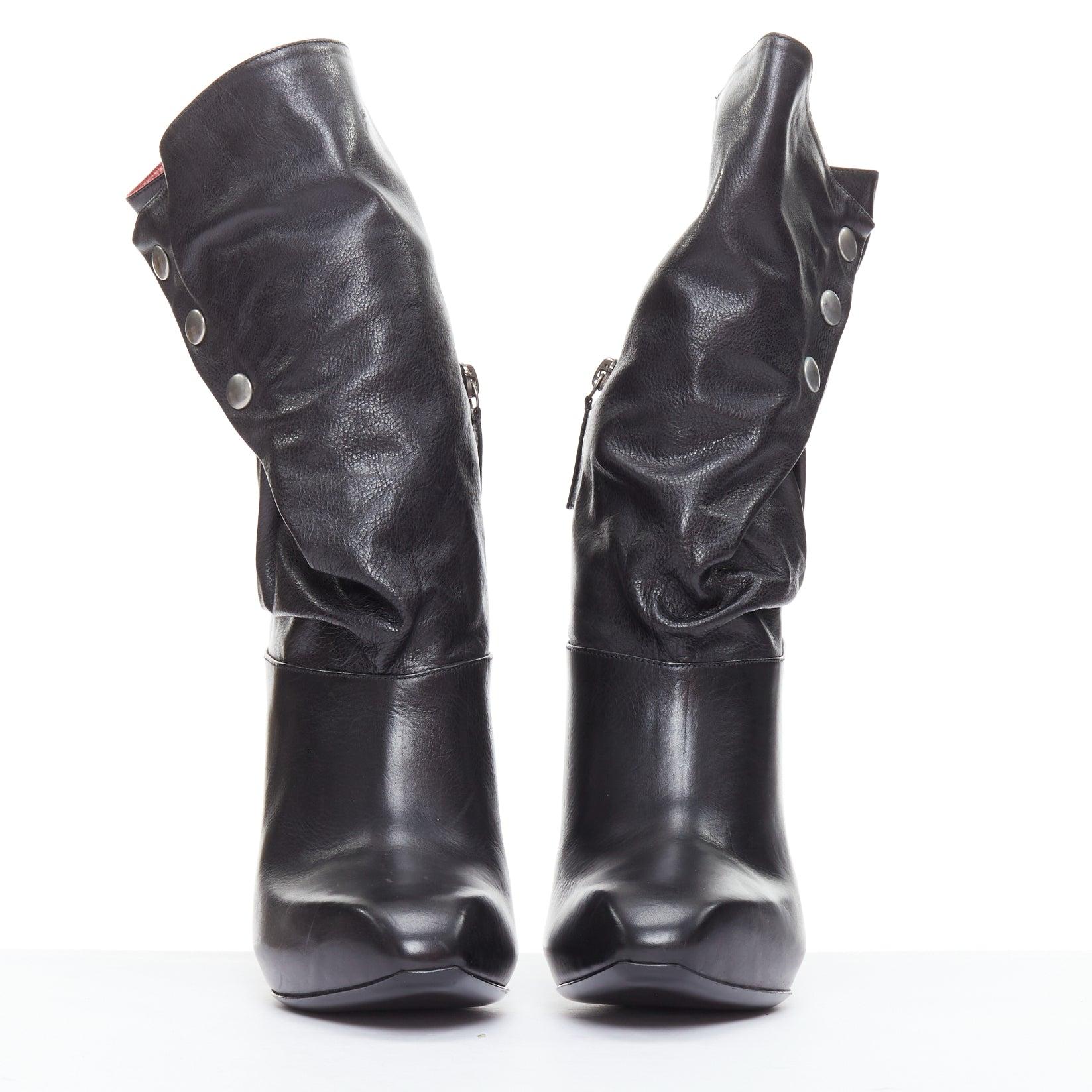 Black ALEXANDER MCQUEEN black leather red lined pirate biker ankle boots EU39