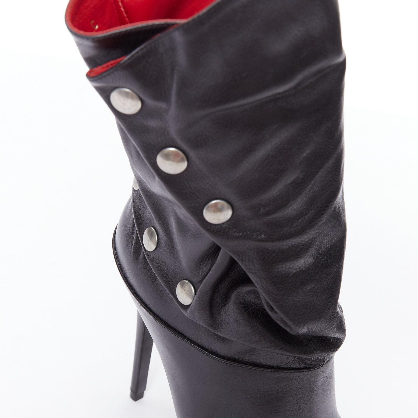 ALEXANDER MCQUEEN black leather red lined pirate biker ankle boots EU39 3