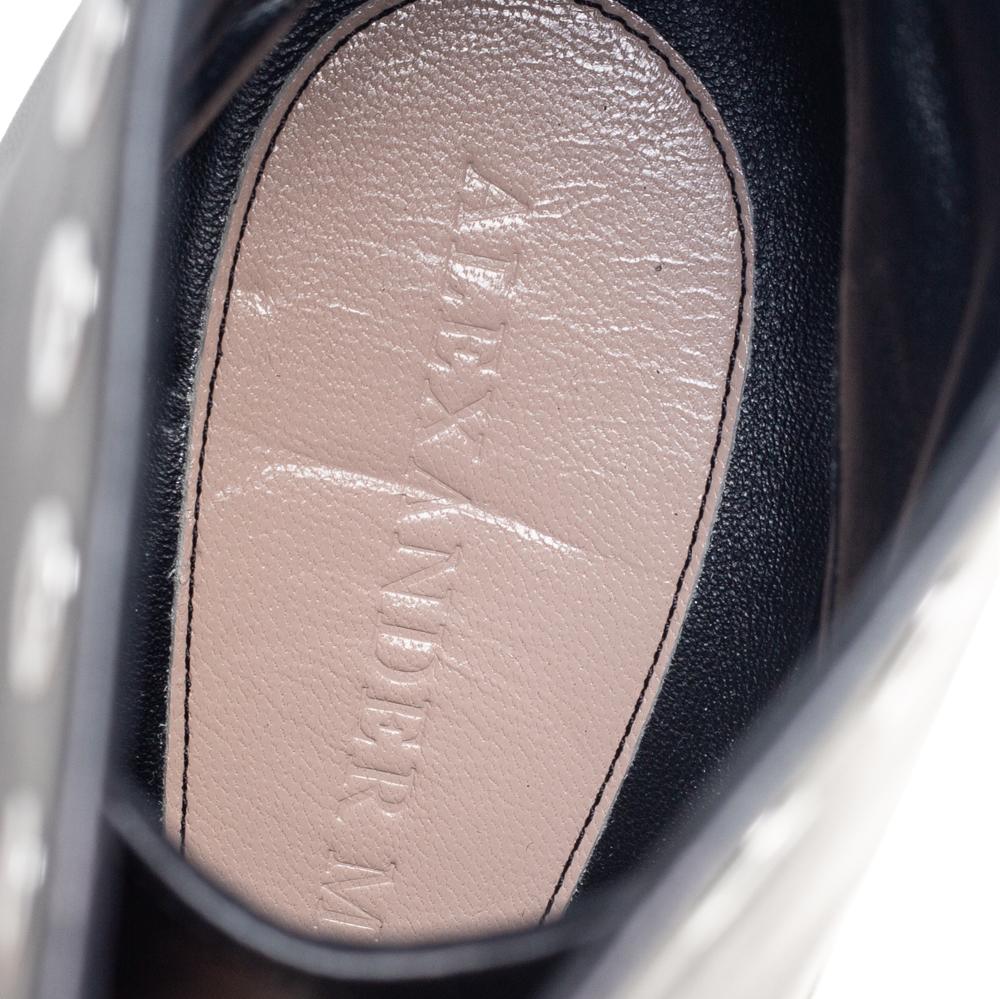 Alexander McQueen Black Leather Rivet Biker Eyelet Detail Ankle Boots Size 40.5 4